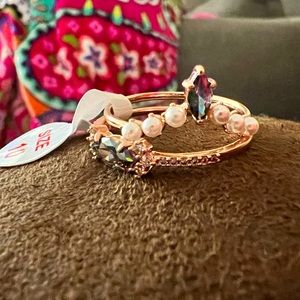 Lab created rainbow topaz & simulated pearl on rose gold plating